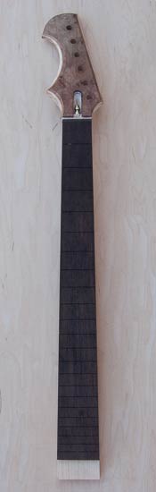 Custom guitar neck with wenge fingerboard, burl headstock