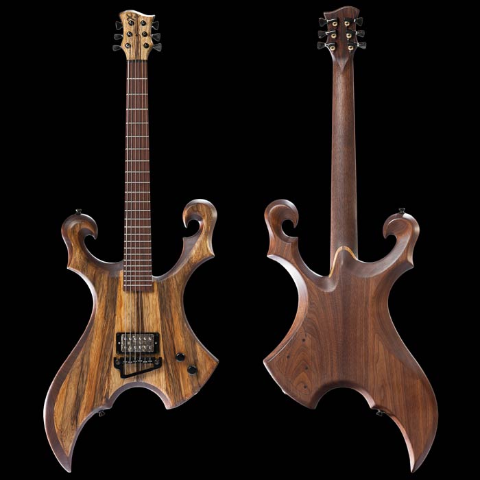 Walnut guitar with Bare Knuckle pickup and Baby Grand bridge