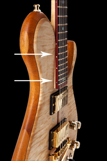 Xylem custom guitar with a tilt-back angle to the neck